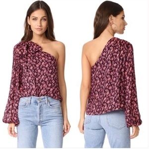 Ulla Johnson Burgundy and Pink Floral Blouse one shoulder Enid size 10